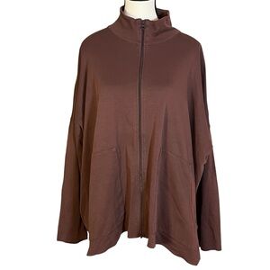 Eskandar Oversized Zip Up Jacket One Size Brown Pima Cotton Minimalist Lagenlook